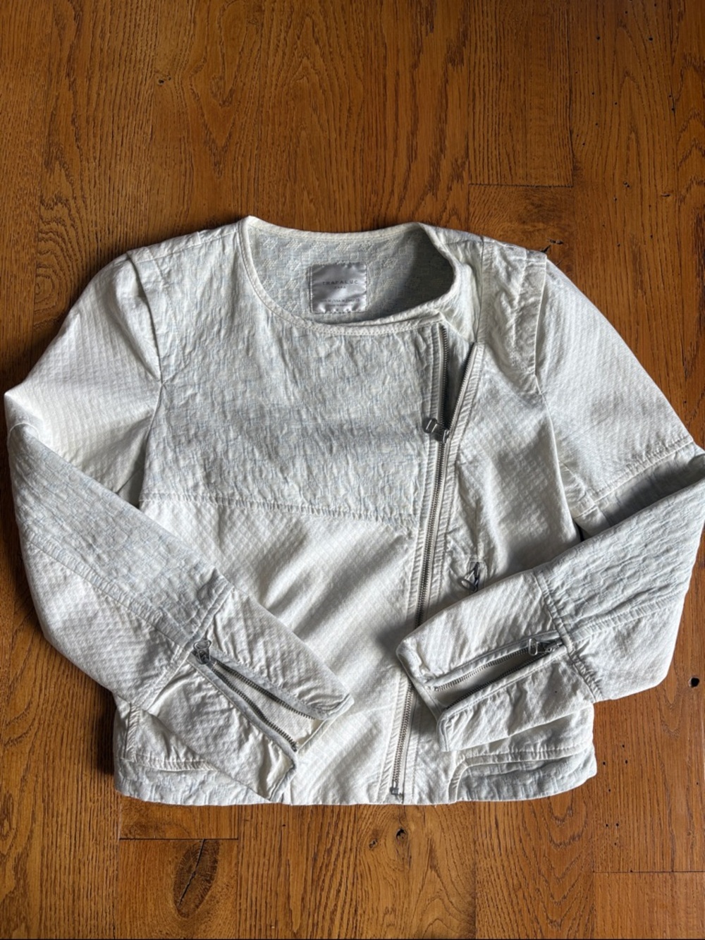 Zara White jacquard Quilted Moto Jacket